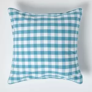 Homescapes - Blue Block Check Cotton Gingham Cushion Cover, 60 x 60cm - Blue