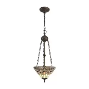 2 Light Uplighter Ceiling Pendant E27 With 30cm Tiffany Shade, White, Grey, Black, Clear Crystal, Aged Antique Brass - Luminosa Lighting