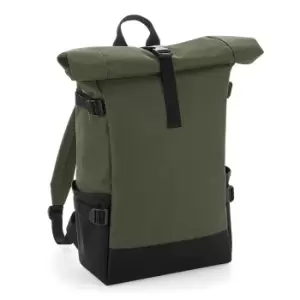 BagBase Block Roll-Top Backpack (One Size) (Olive/Black)