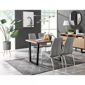 Kylo Brown Wood Effect Dining Table & 4 Grey Isco Chairs - Elephant Grey