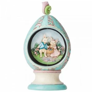 Revolving Egg with Bunnies and Chicks Scene Figurine