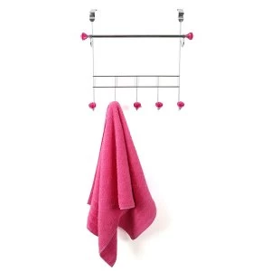 Premier Housewares Over-Door 5-Hook Hanger/Hanging Rail - Hot Pink Diamantes