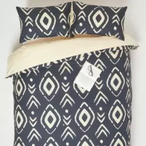 Black Aztec Digitally Printed Cotton Duvet Cover Set, King - Black - Homescapes