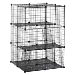 Pawhut Pet Playpen Diy Small Animal Cage For Kittens, Bunnies, Chinchillas & Pet Minks - Black