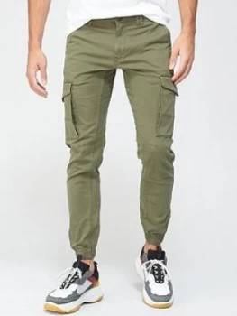 Jack & Jones Paul Skinny Fit Cuffed Cargo Trousers - Olive Size 28, Inside Leg Regular, Men