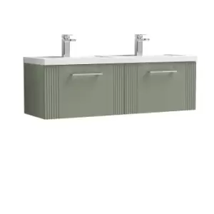 Nuie Deco 1200mm Wall Hung 2 Drawer Vanity & Double Polymarble Basin - Satin Reed Green