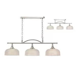 DeRuyter Semi Flush, Ceiling Pendant Bar, 3 Light Adjustable E27, Polished Nickel, Prismatic Glass