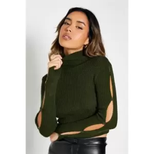 I Saw It First Roll Neck Button Up Sleeve Knit Crop Top - Green