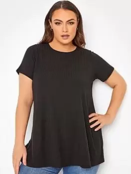 Yours Clothing Rib Swing T-Shirt. Black, Size 30-32, Women