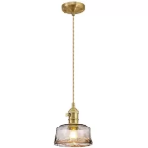 Luminosa Willa Switched Ceiling Pendant 1.5m, E27, Brass, Pale Gold Twisted Cable, Brown Bowl Glass