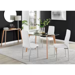 Furniture Box Malmo Glass and Wooden Leg Dining Table & 4 White Milan Chrome Leg Chairs