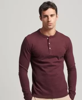 Superdry Mens Organic Cotton Long Sleeve Henley Top Red / Track Burgundy Marl - Size: L