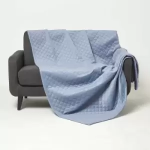 HOMESCAPES Diamond Quilted Blue Velvet Throw - Blue