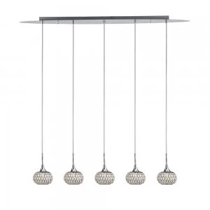 Ceiling Pendant 5 Light Line Polished Chrome, Clear Glass