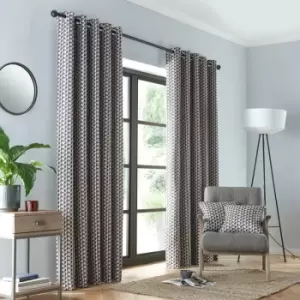 Prado Geometric Woven Jacquard Eyelet Lined Curtains, Grey/Terracotta, 90 x 90" - Fusion