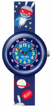 Flik Flak SUPER HOPPER Blue Space Print Fabric Strap Watch