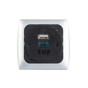 Proton panel mounted power module 1 x UK socket and 1 x TUF (A&C connectors) USB charger - silver/black