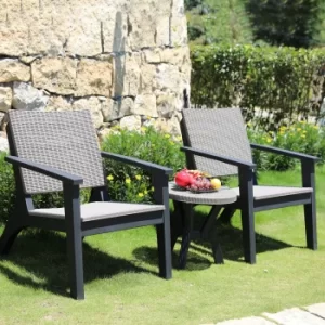 Outsunny 3 Pieces PP Rattan Coffee Set Bistro Furniture Arm Chair Table Set for Patio Porch