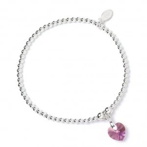 Rose Swarovski Crystal Heart with Sterling Silver Ball Bead Bracelet