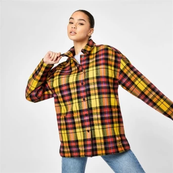 Jack Wills Mila Quilted Check Shacket - Mustard