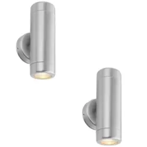 2 PACK Up & Down Twin Outdoor Wall Light - 2 x 7W LED GU10 - Stainless Steel