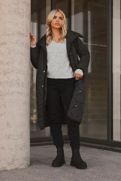 Petite Funnel Neck Quilted Coat