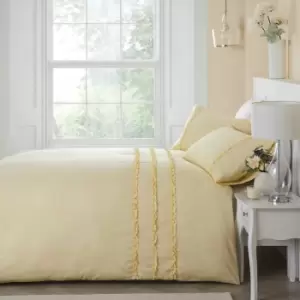 Serene - Felicia Frill Ruffle Embellished Peach Skin Duvet Cover Set, Yellow, King