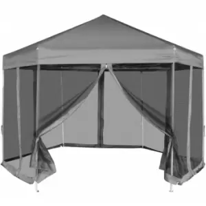 VidaXL Hexagonal Pop-Up Marquee with 6 Sidewalls Grey 3.6x3.1 m