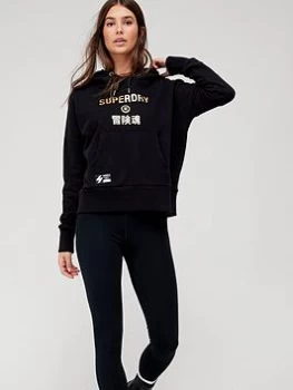 Superdry Foil Logo Hoodie - Black, Size 8, Women