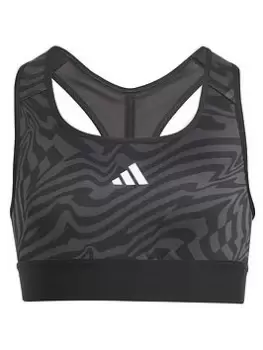 adidas Junior Girls Train Icons Printed Bra - Medium Support - Black, Size 9-10 Years, Women