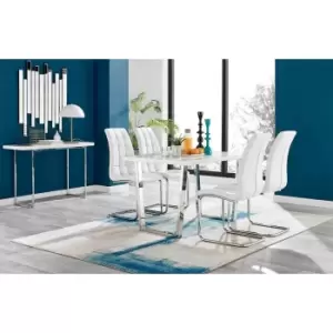 Furniture Box Kylo White High Gloss Dining Table and 4 White Murano Chairs