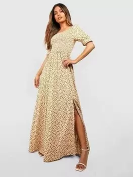 Boohoo Ditsy Square Neck Shirred Maxi Dress - Cream, Size 14, Women