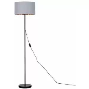 Minisun - Black Stem Floor Lamp with Fabric Lampshade