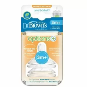 Dr Brown - Natural Flow Options+ Level 2 Wide Neck Teats (2 Pack)