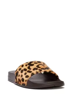 Brown 'iQUSHION' Leopard Print Leather Slides