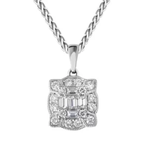 18ct White Gold Diamond Baguette Cut Cluster Pendant