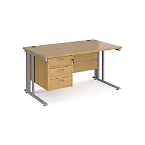 Rectangular Straight Desk Oak Wood Cantilever Legs Silver Maestro 25 1400 x 800 x 725mm 3 Drawer Pedestal