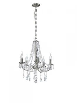 Ceiling Pendant Chandelier 5 Light Satin Nickel, Crystal