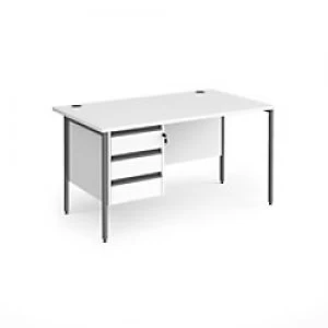 Dams International Straight Desk with White MFC Top and Graphite H-Frame Legs and 3 Lockable Drawer Pedestal Contract 25 1400 x 800 x 725mm