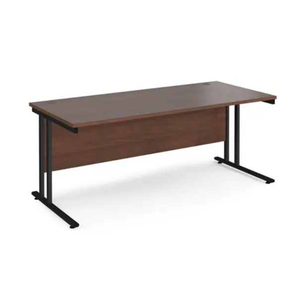 Office Desk 1800mm Rectangular Desk With Cantilever Leg Walnut Tops With Black Frames Maestro 25