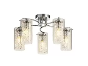 Semi Flush Ceiling Light, 5 x E14, Polished Chrome, Crystal, Glass