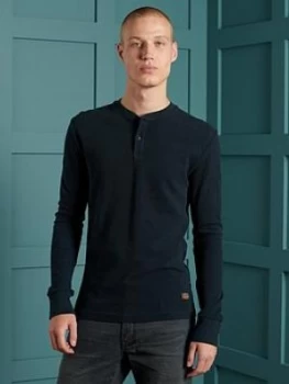 Superdry Micro Texture Henley Top, Navy, Size 3XL, Men