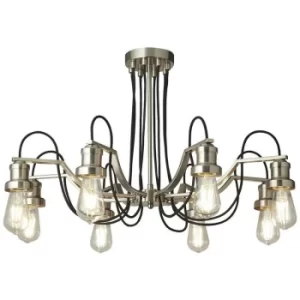 Searchlight Olivia 8 Light Ceiling, Black Braided Fabric Cable, Satin Silver