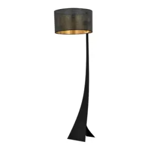 Estrella Black Floor Lamp with Shade with Black, Gold Fabric Shades, 1x E27