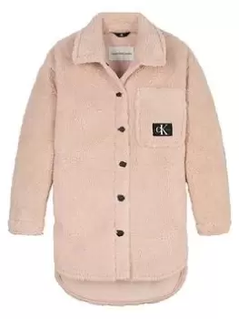 Calvin Klein Jeans Girls Monogram Fur Coat - Pale Rose, Pale Rose, Size 16 Years, Women