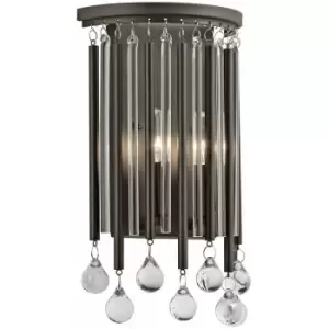 Loops - Twin Wall Light Hanging Black Metal Rods/Clear Glass Tubes Beads LED E14 60W