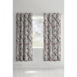 Painted Floral Plum Lined Eyelet Curtains