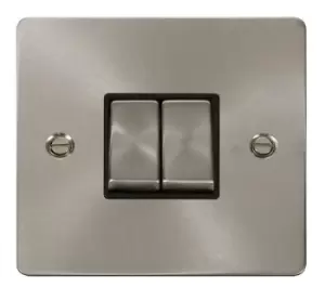 Click Scolmore Define Brushed Steel 2 Gang 2 Way Plate Switch 10A With Black Ingot - FPBS412BK