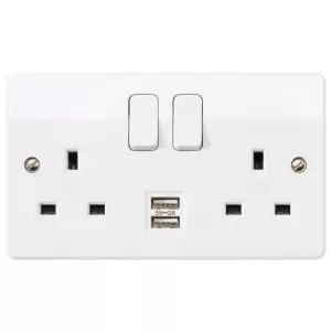 MK 13 Amp Logic Plus Twin Switched Socket 2 x 2.1A USB Ports - White