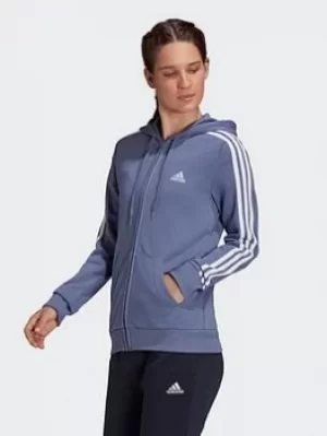 adidas Essentials French Terry 3-stripes Full-zip Hoodie, Purple/White, Size S, Women